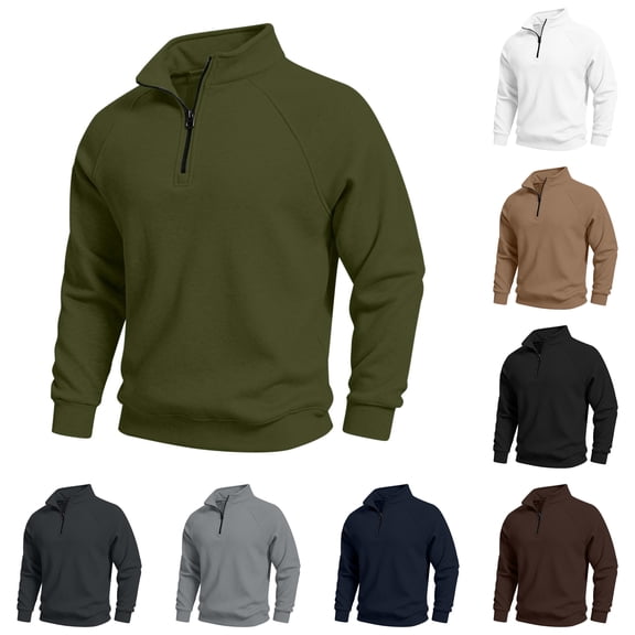 ZUBMGKTE Men's Sweatshirts Pocket Pullover 1/4-Zip Stand-Collar Long-Sleeve Sweatshirts S-3XL