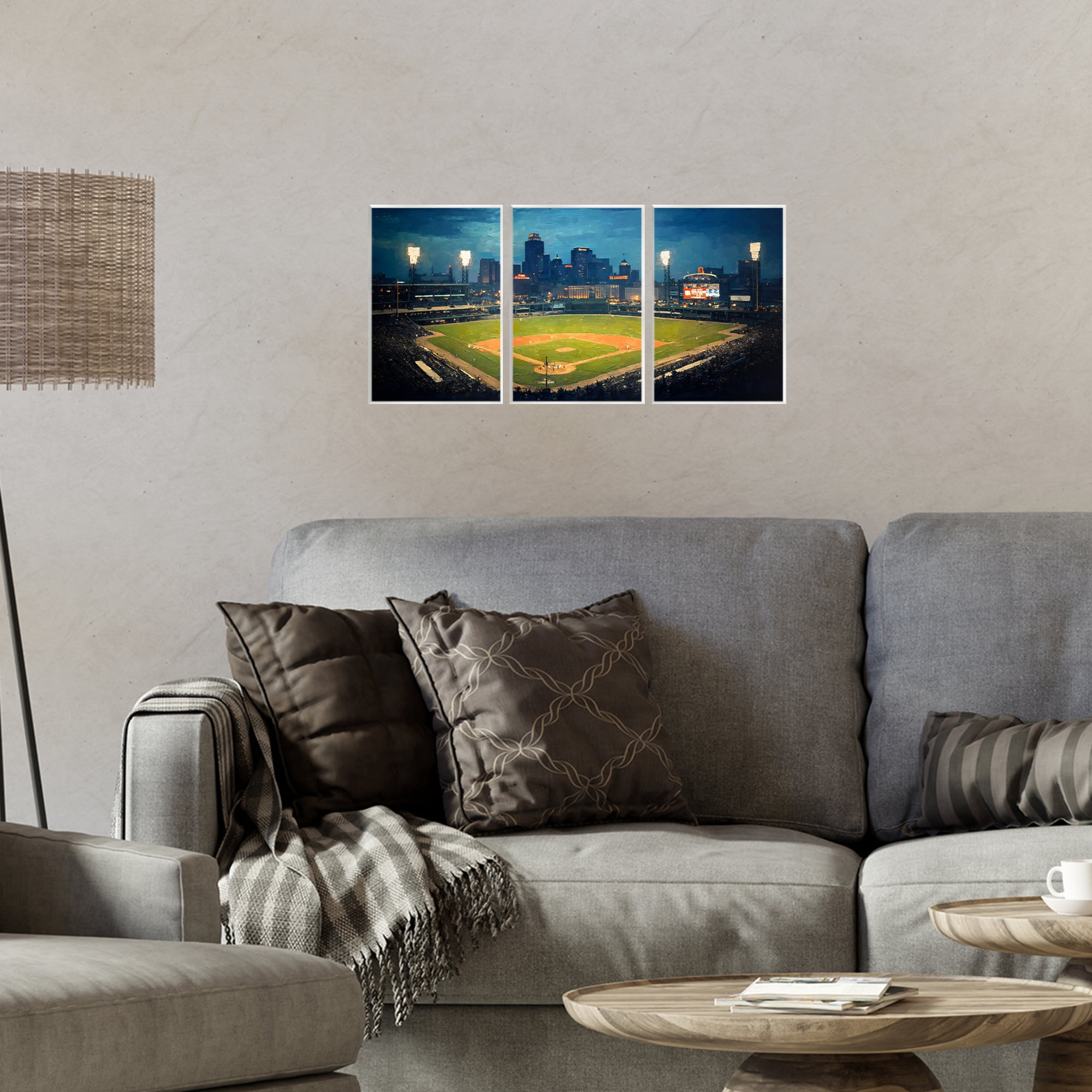 Stupell Industries Baseball Stadium Night View 3 Piece Wall Plaque Art Set, design by Arlington Prints