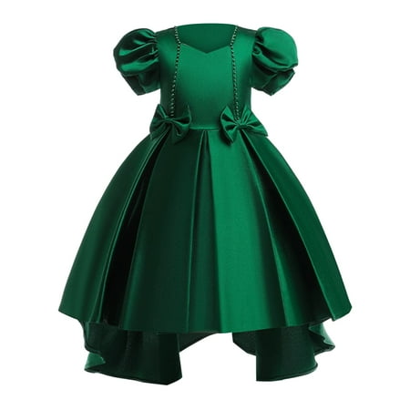 

Christmas Party Dress Winter Outfits for Girl Short Sleeve Solid Bow Tie Embroidery Lace Ruffles Party Evening Dress Wedding Dress(Size:7-8 Years)