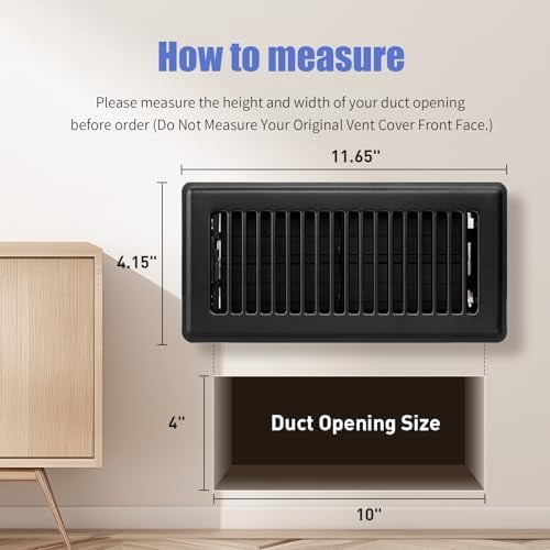 Floor Vent Covers, 4x10 Floor Register Heavy Duty Steel Vent Covers for Home Floor and Sidewall, Heat Air Vent Covers with Easy Adjust Air Supply Lever, Rust Proof Finish Air Registers Black, 10 Pack