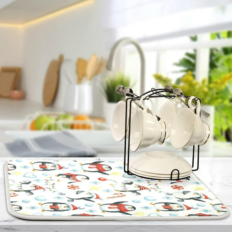 GZHJMY Christmas Dish Drying Mat Penguin Snow Heart Microfiber Absorbent Drying Pad Heat Resistant Kitchen Island Protector Stovetop Cover 18 24 Holiday New Year Gift Winter Decor Walmart
