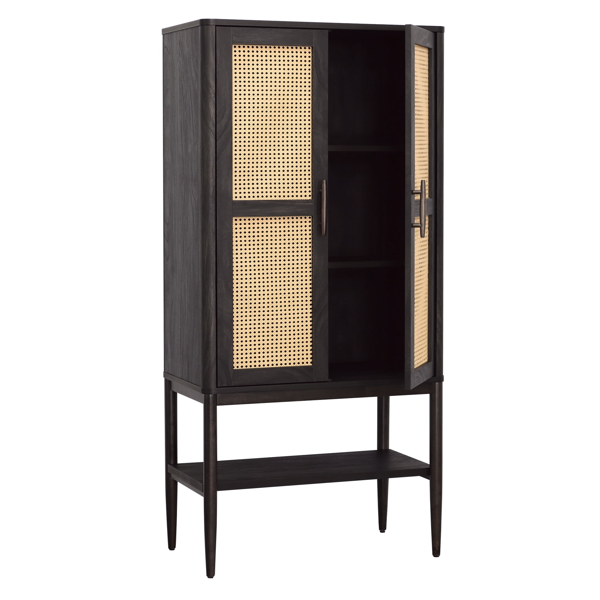 Better Homes & Gardens Springwood Caning Storage Accent Cabinet, Charcoal Finish