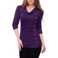 thumbnail image 3 of INSPIRE CHIC Women's Cowl Neck Long Sleeve Top Button Decor Ruched Front Regular Fit Pullover Top XL Purple, 3 of 6