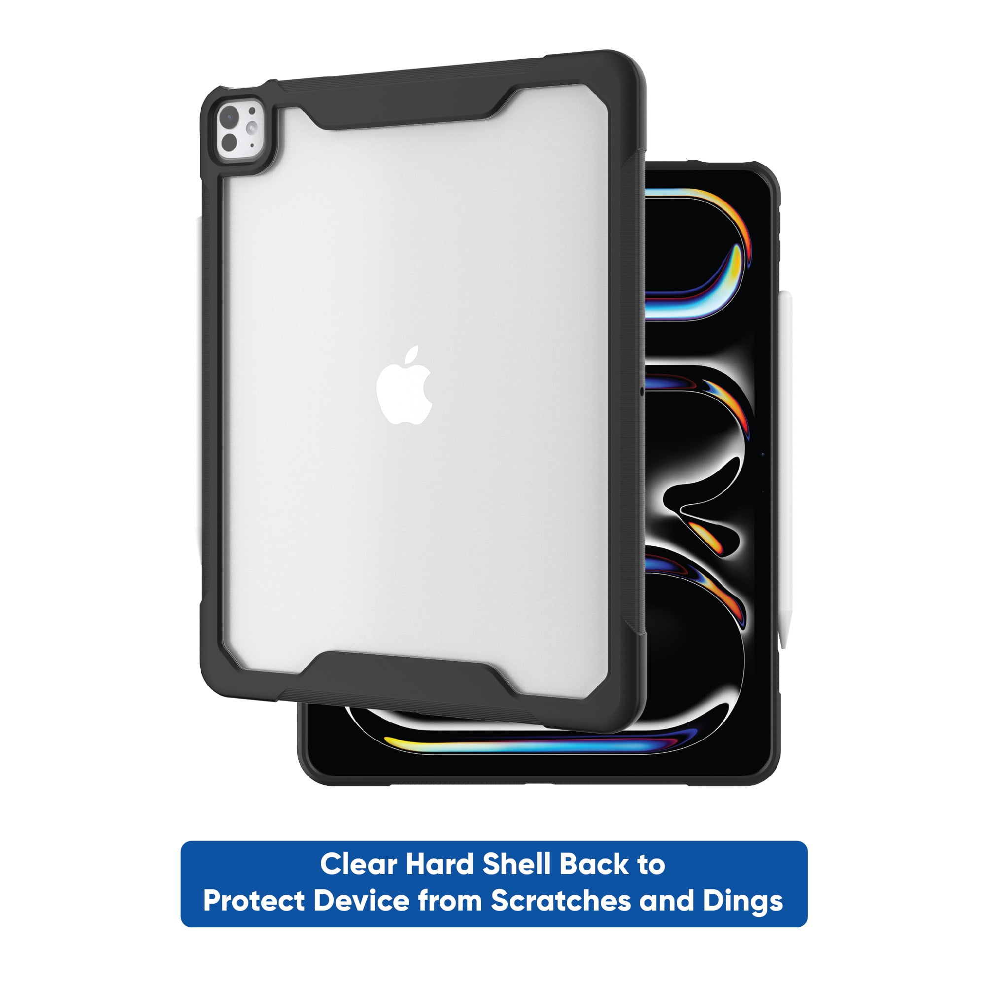 onn. Slim Rugged Tablet Case for iPad Air 13" (M3, M2) / iPad Pro 12.9" (6th, 5th, 4th, 3rd generation) - Black/Clear