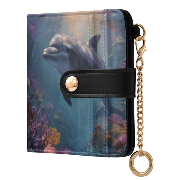 Qxltty Dolphin Ladies Wallet Rfid Slim Thin Compact Credit Card Women Wallet Zipper Coin Pocket and ID Window for Female Gifts