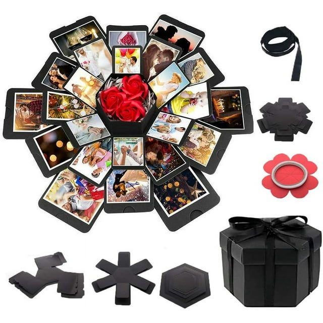 Conjunto con caja de regalo de explosión, caja de álbum de bricolaje, caja de amor de explosión sorpresa de pareja, fiesta de cumpleaños, álbum de bricolaje estilo álbum de recortes