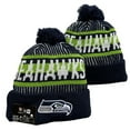 thumbnail image 2 of Tennessee Titans Navy & Blue Unisex Pom-Pom Knit Beanie with Bold 'TENNESSEE TITANS' Lettering & Flaming Team Logo Accents, Adjustable for All Enthusiasts, 2 of 88
