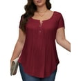 thumbnail image 3 of Fancyglim Womens Tunic Tops Short Sleeve Henley T Shirts Solid Blouses (Burgundy, L), 3 of 8