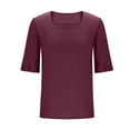 thumbnail image 5 of Ayolanni Square Neck Women's Shirts Casual Under 10 Flutter Red 3/4 Sleeve Cotton Solid Blouses Ladies Tops S, 5 of 6