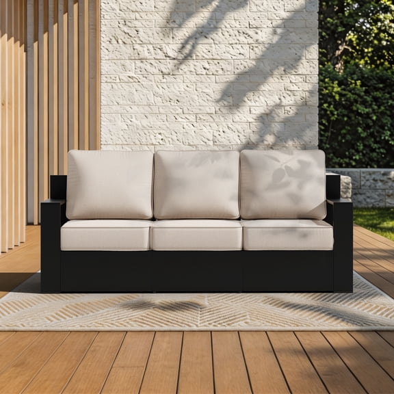 Joyside 3-Seat Outdoor Patio Sofa Metal Frame Outdoor Sectional Furniture Wide Armrests with Removable Washable Cushions for Garden,Patios,Beige