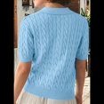 thumbnail image 4 of Suéter de Corta con Cable para Mujer, Top de Punto Liso con Cuello en V y Solapa, Camisa Informal Suave, Azul , Talla M, 4 of 6