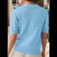 thumbnail image 4 of Suéter de Corta con Cable para Mujer, Top de Punto Liso con Cuello en V y Solapa, Camisa Informal Suave, Azul , Talla M, 4 of 6