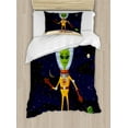thumbnail image 1 of Alien Duvet Cover Set Twin Size, Ufo Cartoon of Funny Creature in Spacesuit Standing on the Moon and Space Backdrop, 2 Piece Bedding Set with 1 Pillow Sham, Multicolor, by Ambesonne, 1 of 3