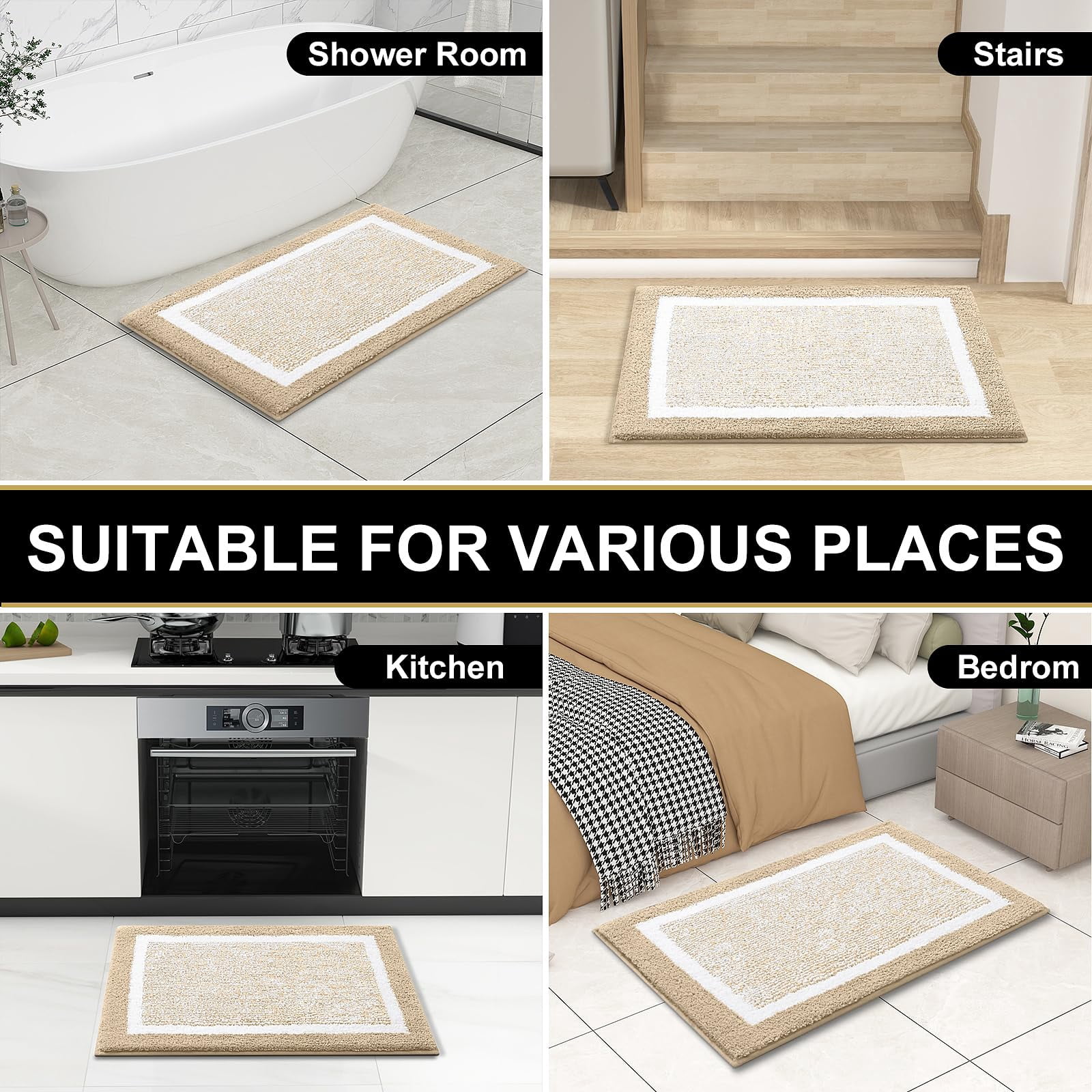 Buganda Bathroom Rugs and Mats, Extra Soft and Absorbent Microfiber Bath Mats, Non-Slip Shaggy Bath Carpets, 24x36, Beige