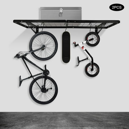 

2 Packs Garage Shelving Garage Storage Rack Wall Tool Shelf Black W/ 6 Hooks