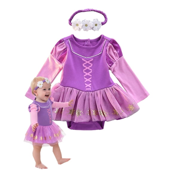 WIBACKER 3-18M Infant Baby Girls Princess Romper Onesie Dress Bodysuit with Headband Toddler Christmas Halloween Birthday Dresses