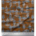 thumbnail image 1 of Soimoi Brown Silk Fabric Leaves & Floral Check Printed Fabric 1 Yard 42 Inch Wide, 1 of 3