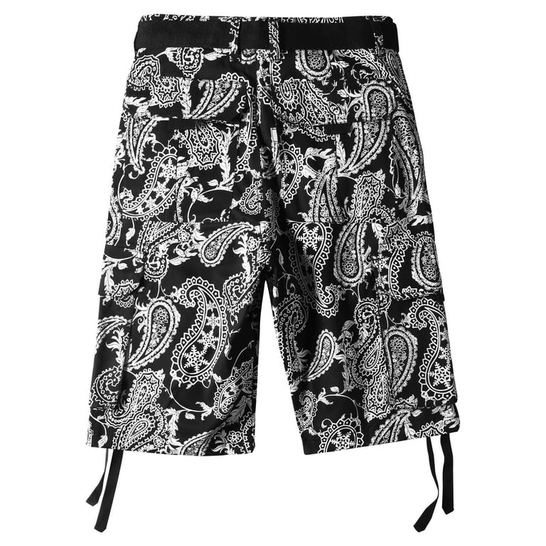 Ma Croix Mens Paisley Cargo Shorts Heavyweight Big and Tall Multi Pocket  Outdoor Twill Shorts with Belt 