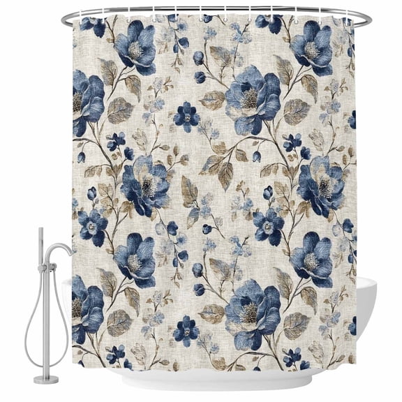 Blue Flower Fabric Shower Curtain Watercolor Floral Washable Shower Curtains for Bathroom, Waterproof Bath Curtain with Hooks Home Decor 36x72in
