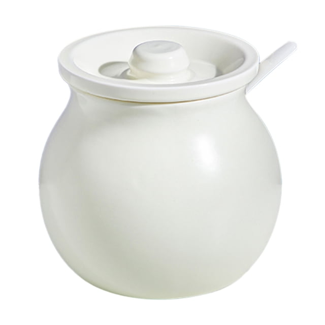 Qeeadeea/Solid Color Ceramic Sugar Bowl With Lid, Porcelain Sugar Pot With Spoon, Small Salt Pot, Storage Jar, For Coffee Bar, Restaurant-White-1200ml