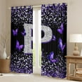 thumbnail image 2 of Feelyou Fashion Monogrammed P Blackout Curtains Set of 2 (52x84 Each), Bling Butterfly Animal Window Curtains, Black Purple Sequin Print Curtains and Drapes, Curtains and Drapes Decor, 2 of 6
