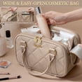 thumbnail image 4 of Travel Makeup Bag for Women, Large Capacity Quilted Toiletry Bag Stand-up Cosmetic Bag PU Leather Makeup Case Toiletry Organizer with Handle and Divider for Travel Essential, Sage Green, 4 of 9