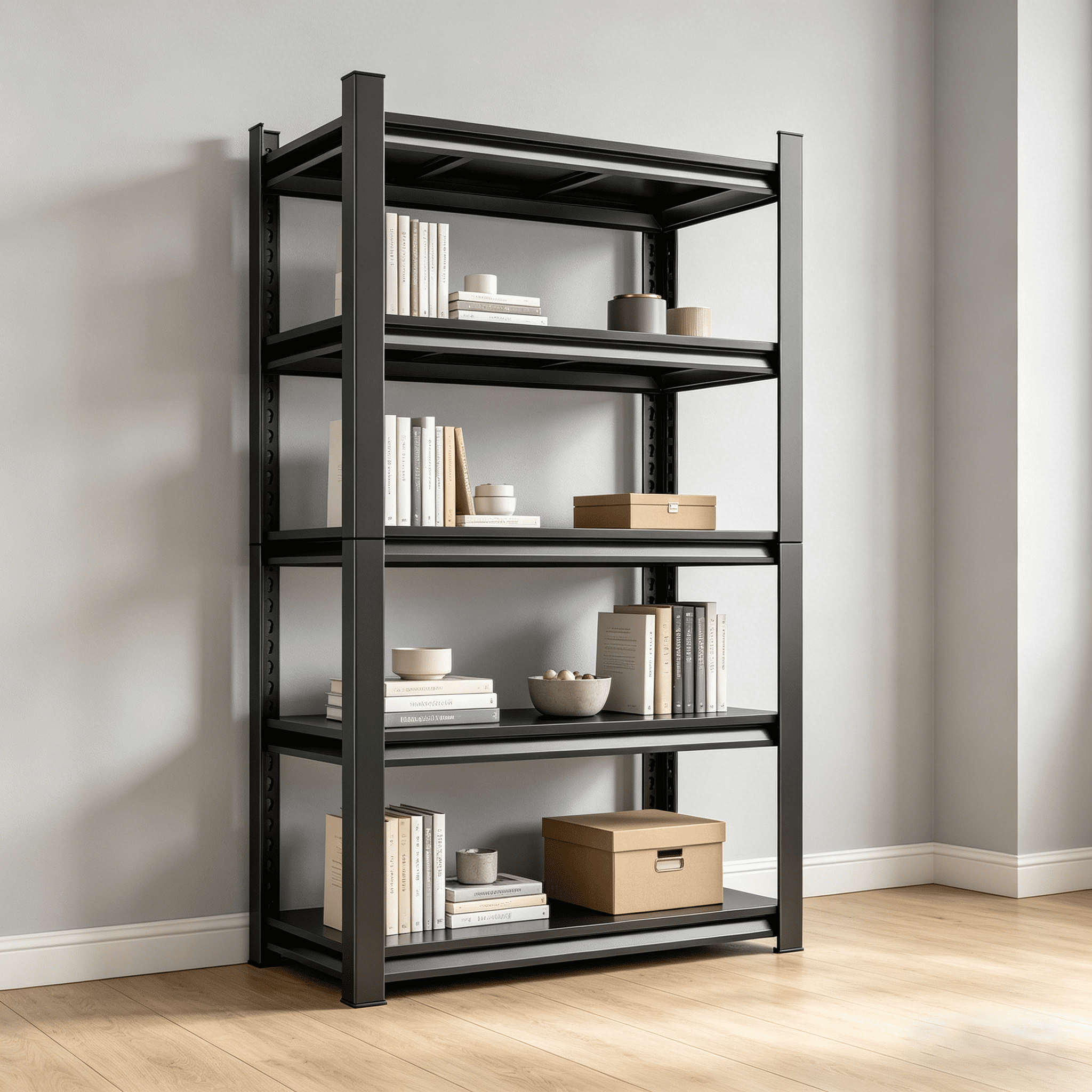 5-Tier Metal Storage Shelving, Industrial Utility Rack, Adjustable Height Bookcase for Living Room, Office, Garage, Supermarket, Gym, 71.20''H x 39.37''W x 13.78''D, Black, Assembly Required