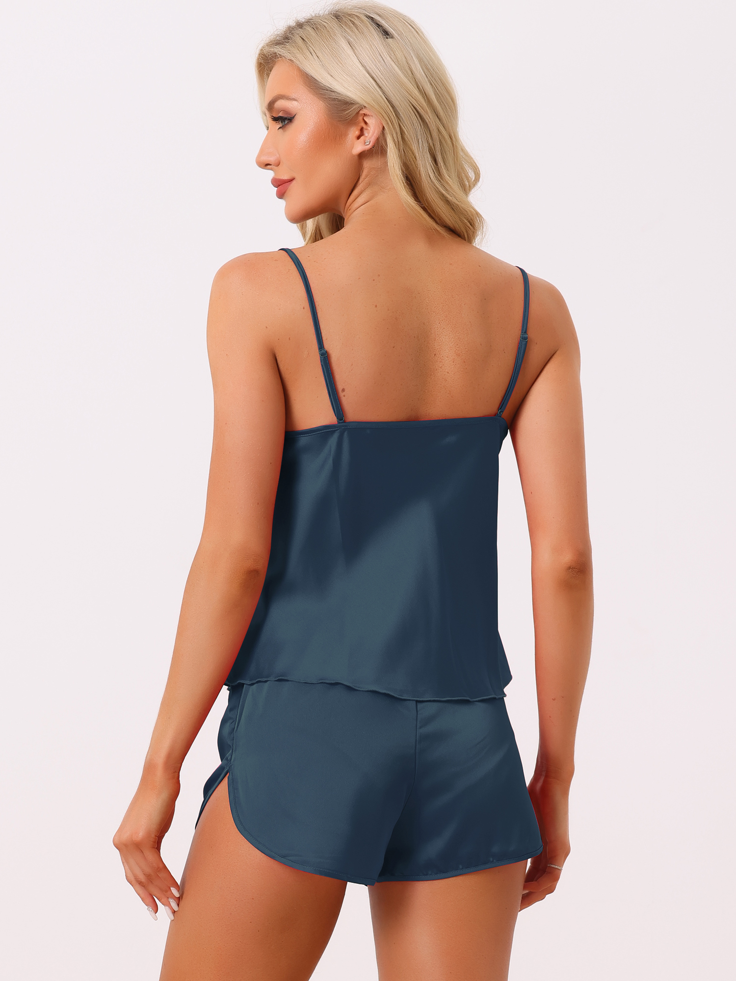 DARING DIVA Women's Satin Pajamas Sets Cami Sleepwear Silky PJ Set with Shorts XL Navy Blue