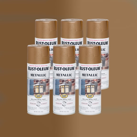 6 Pack, Antique Brass, Rust-Oleum Stops Rust Metallic Protective Enamel Spray Paint-7274830, 11 oz