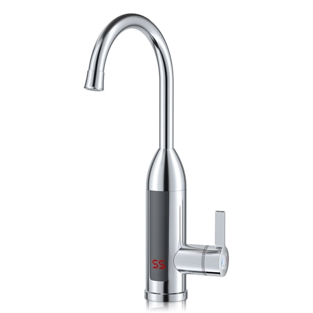 Calentador de agua eléctrico 3000W 220V / 110V Mezclador de frío caliente IPX4 Impermeable Faucet LED Pantalla digital Digital Cuenca Tap 30-60 ℃ cubierta plata Estados Unidos Inevent HA012271-05B