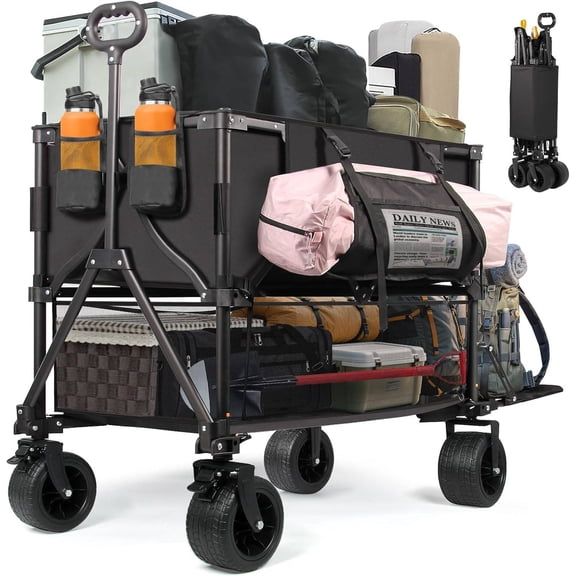 Double Decker Wagon Heavy Duty Collapsible, 600LBS 400L Capacity