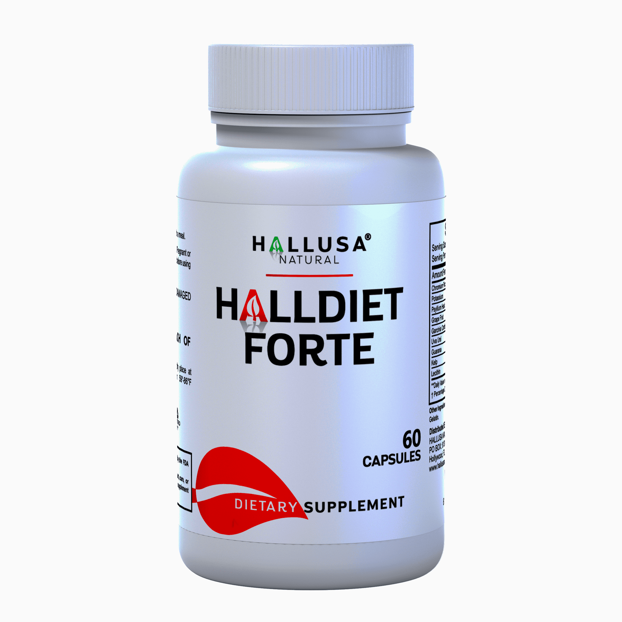Hallusa Natural HallDiet Forte, Psyllium Husk 300mg, Weight Management & Appetite Support, Garcinia Cambogia, Guarana & Kelp, 60 Capsules