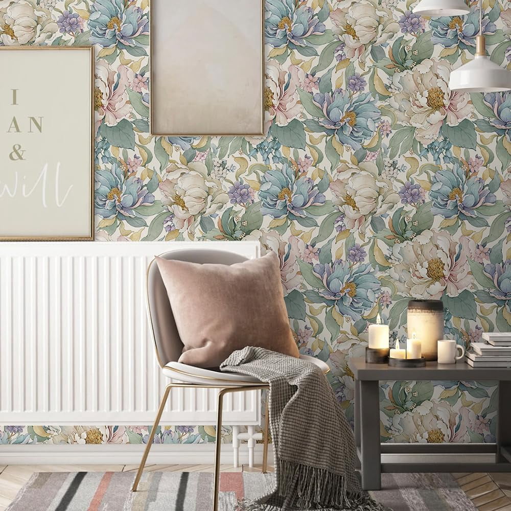 Dreamy Peonies Floral Vintage Roses Beige/Olive Peel and Stick Wallpaper Self Adhesive Removable Easy Peel Off Contact Paper Stick on Wall Paper for Bedroom/Renter