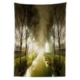 thumbnail image 3 of Ambesonne Forest Tablecloth Rectangular Table Cover, Water Channel Foggy City, 60"x90", White Green Brown, 3 of 4