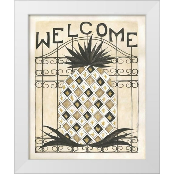 Shamp, Cindy 12x14 White Modern Wood Framed Museum Art Print Titled - Welcome Pineapple