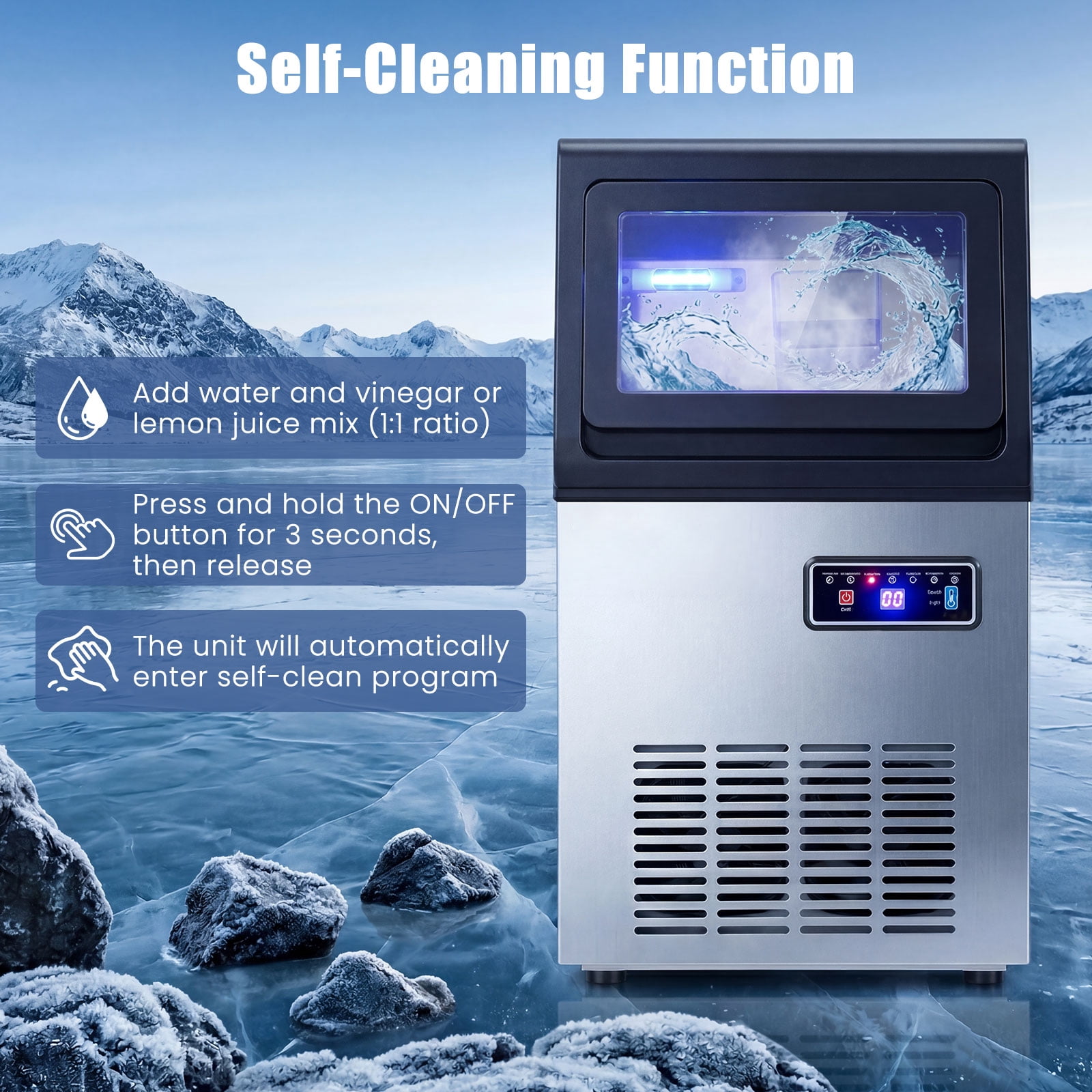Costway Commercial Nugget Ice Maker, 90 LBS/24H Freestanding Undercounter Ice Machine