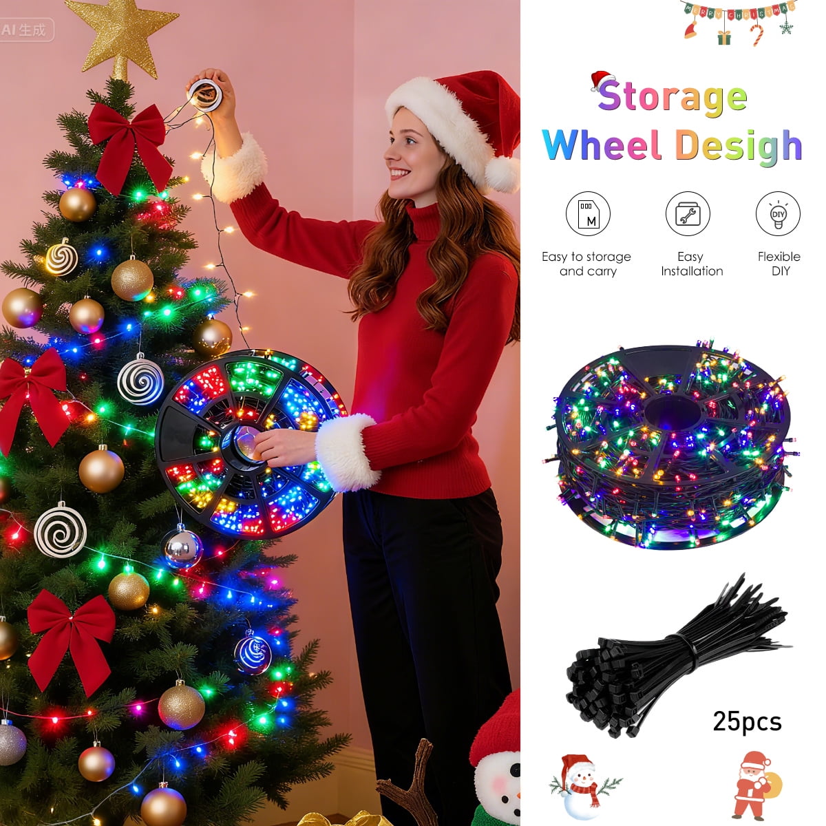 Aship 82ft 1000 Multicolor Christmas String Lights, Waterproof Outdoor Christmas String Lights with 8 Modes, Twinkle LED String Lights for Tree Party Decoration