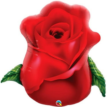 33 inch Red Rose Bud Qualatex Foil Mylar Balloon - Party Supplies Decorations