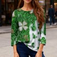 thumbnail image 4 of St Patricks Day Tops T-Shirt Blouse for Womens 3/4 Sleeve Shamrock Graphic Tee Blouse Pullover Crew Neck Tops Funny St Patricks Day Gifts Tshirt for Women, 4 of 5
