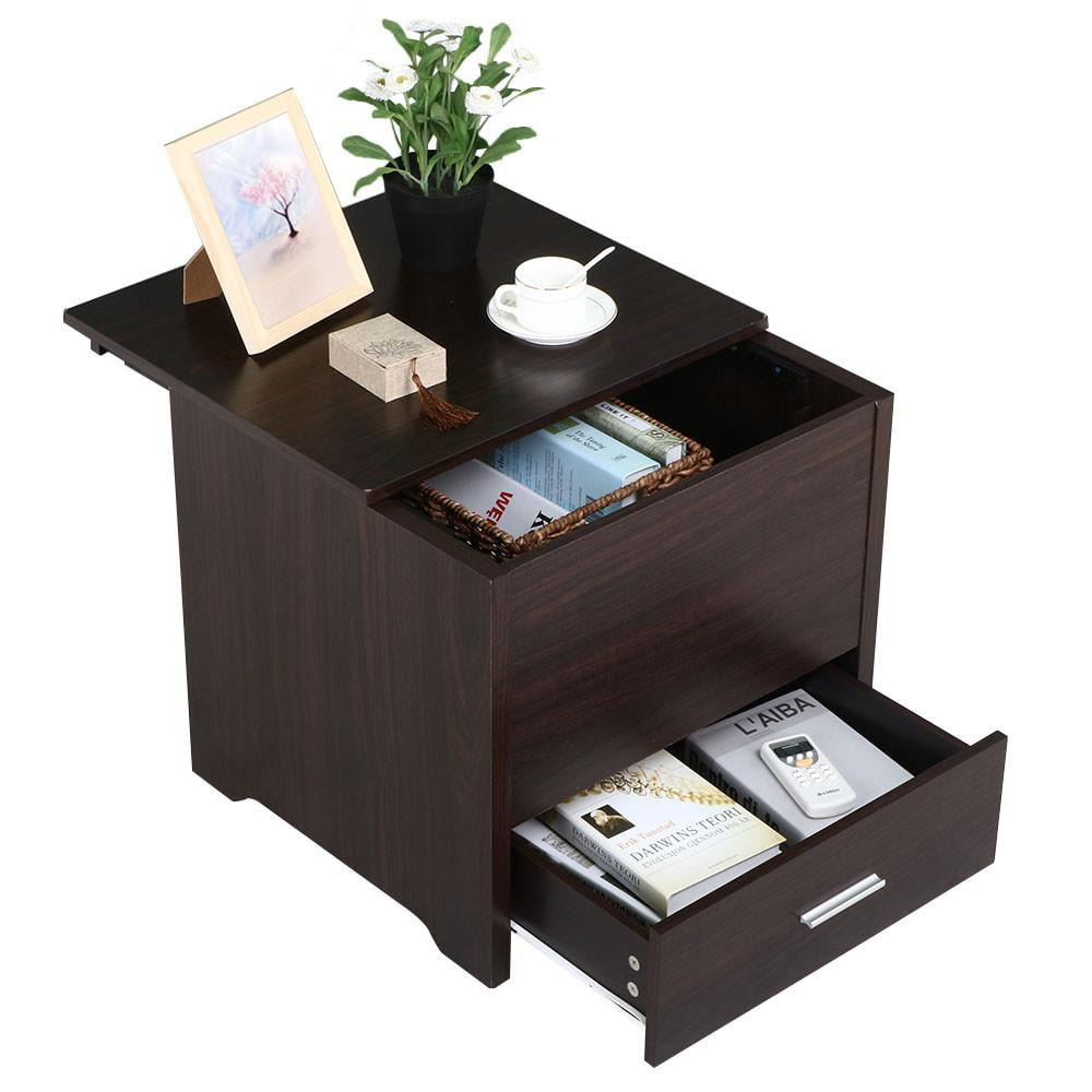 Yaheetech Wood Bedside Table Cabinet with Storage Drawer and Sliding