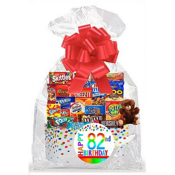 CakeSupplyShop Item#082BSG Happy 82nd Birthday Rainbow Thinking Of You Cookies, Candy & More Care Package Snack Gift Box Bundle Set - Ships FAST!