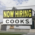 thumbnail image 2 of Now Hiring Cooks 13 oz Heavy Duty Vinyl Banner Cook Jobs Available Line Cook Help Wanted Sign for Business Advertising Indoor/Outdoor Single-Sided with Metal Grommets (1.5x5 ft, Bk & Wh & Ye), 2 of 6