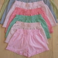 thumbnail image 4 of Gupgi Striped Shorts for Women Ruffle Hem Elastic Waist Short Pants Lounge Plaid Boxer Pj Bottom Loose Shorts, 4 of 4