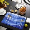 thumbnail image 3 of Blue Striped Placemats Set of 4, Modern Abstract Art Wave Moire Gradient Placemats for Dining Table, Place Mats for Kitchen Tabletop, Waterproof Wipeable Dining Table Mats Set, 3 of 9