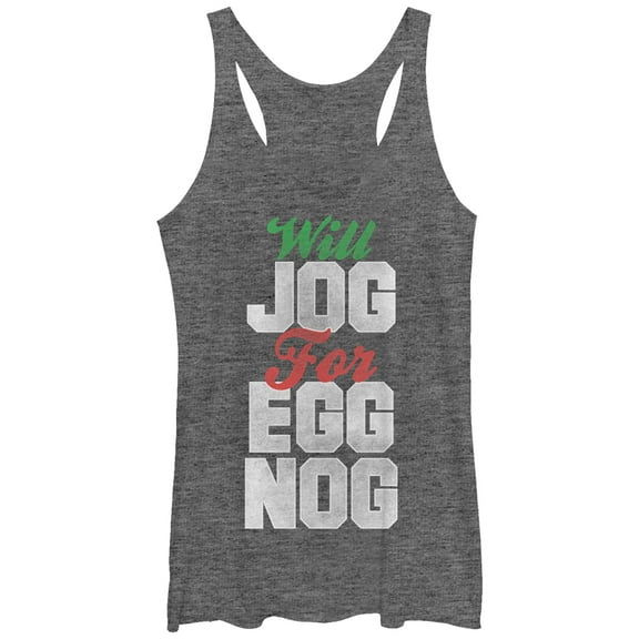 Women's CHIN UP Christmas Jog for Egg Nog Racerback Tank Top Gray Heather Medium