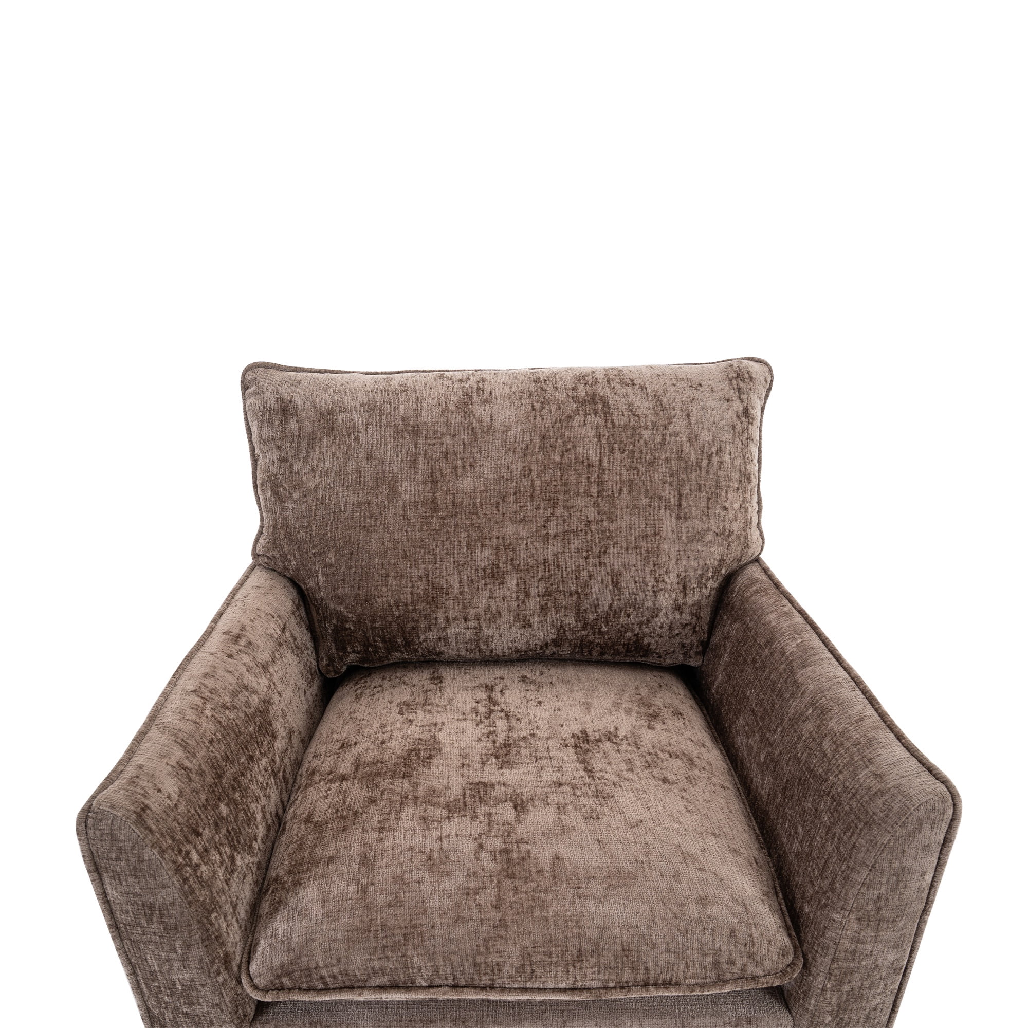 PORKISS 360° Swivel Accent Chair, Chenille Upholstered Bedroom Chair with Thick Cushion & Metal Base, Modern Reading Armchair for Living Room/Bedroom, Brown