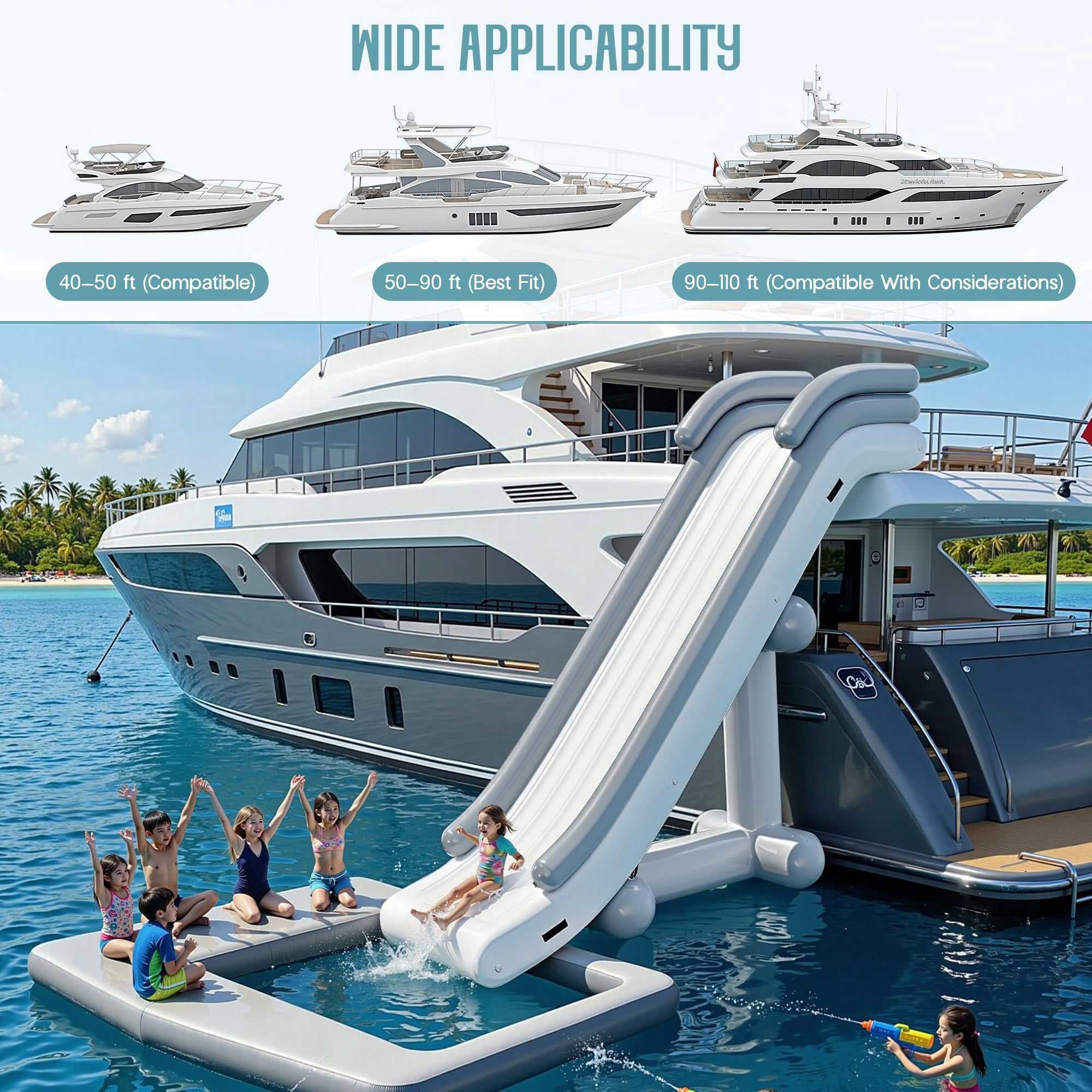 Jocisland 16Lx5.3Wx11.5H ft Commercial Inflatable Yatch Water Slide, Grey & White, Outdoor Waterfall Slide for Adults & Kids, Easy Setup Lake