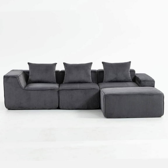 Kadyn Floor Sofa, Bedroom Sofa, Couch,L-Shaped Multi Person Modular Compression Sofa for Living Room, Black