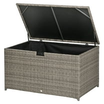 Rattan Deck Box 113 Gallon, Outdoor Storage Trunk for Patio, Poolside, Gray