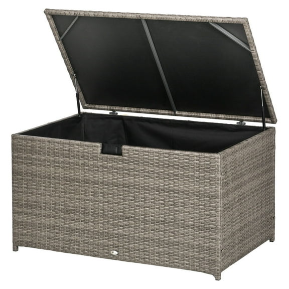 Rattan Deck Box 113 Gallon, Outdoor Storage Trunk for Patio, Poolside, Gray